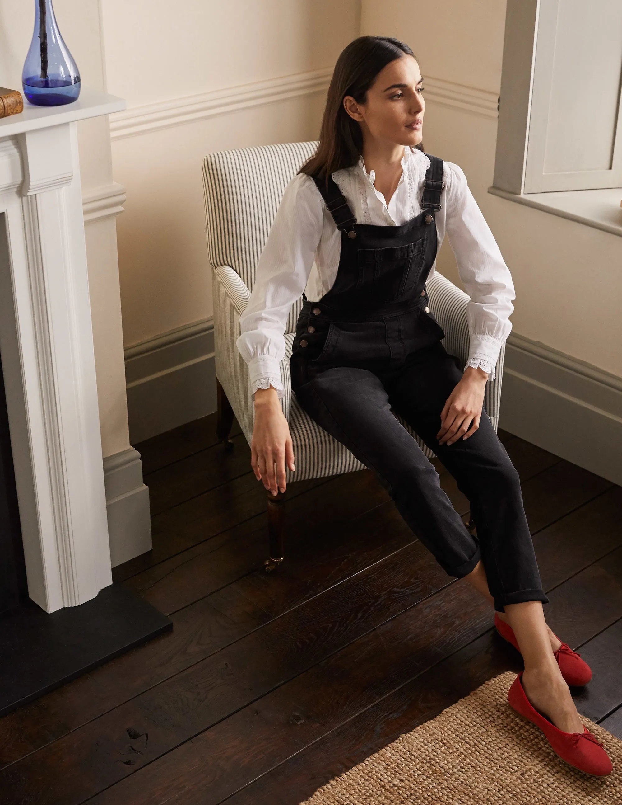 Girlfriend Dungarees-Washed Black